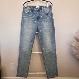 Driftwood Embroidered Floral Jeans W30 L29 Light Wash Straight Leg